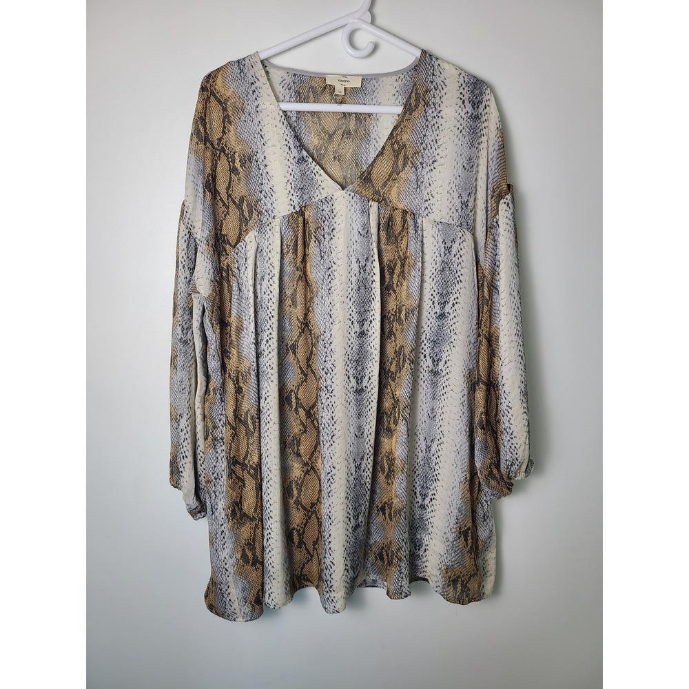Entro M Snakeskin Print Drop Waist Tunic Babydoll Dress Boho Chic Python Western